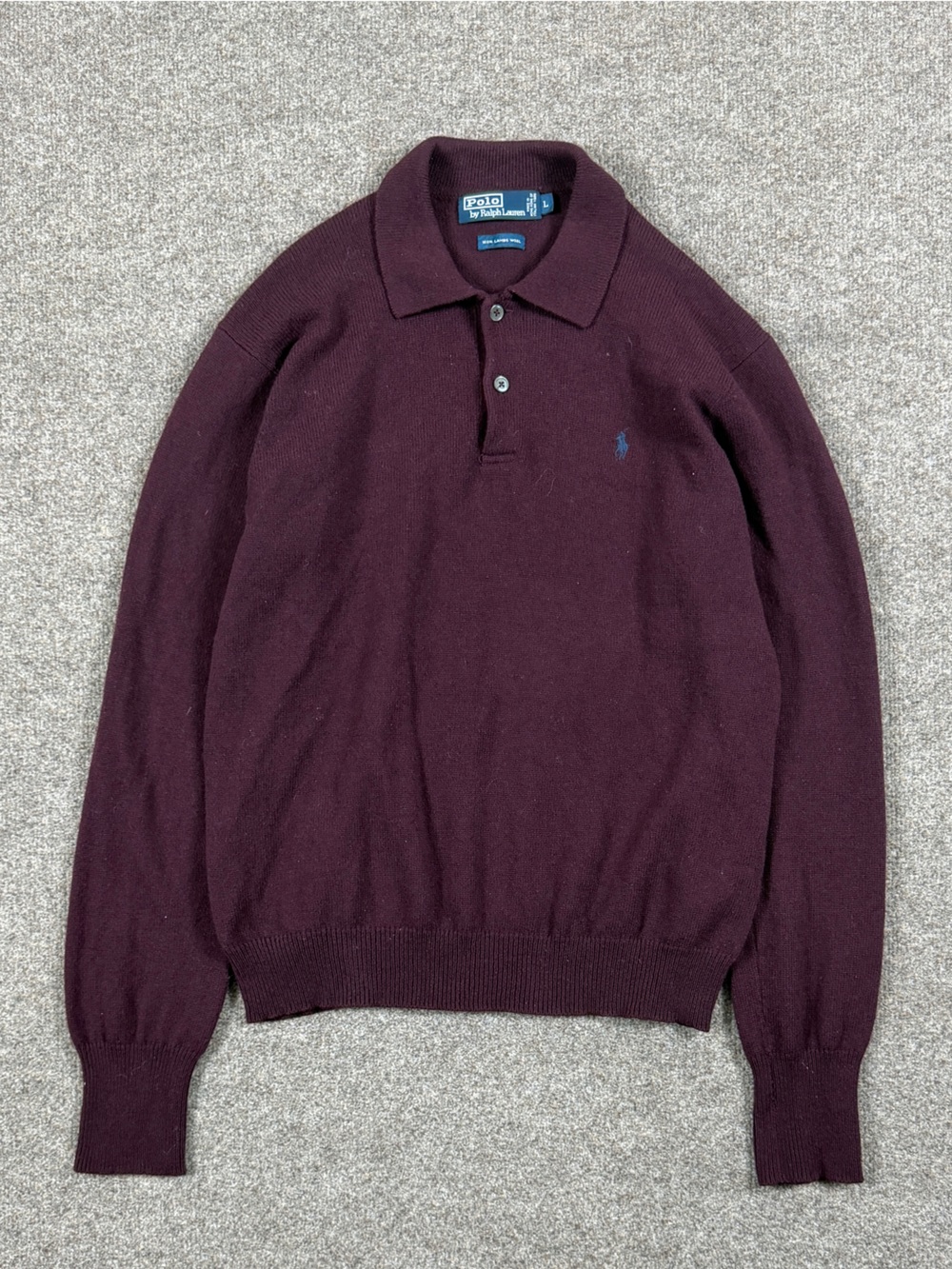 Vintage Polo Ralph Lauren Maroon 100% Wool Long Sleeve Polo Sweater Men’s Large